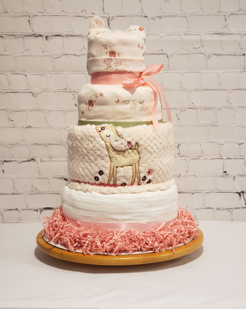Deluxe Pink Deer Huggies Diaper Cake