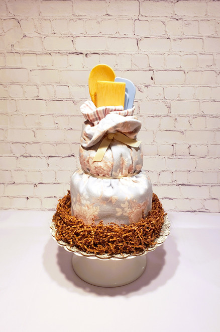 Tan & Blue Floral Kitchen Towel Cake