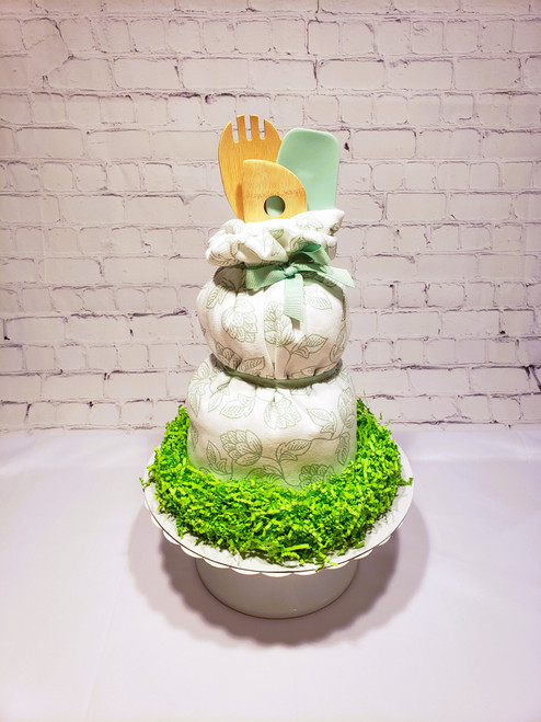 Mint Floral Kitchen Towel Cake