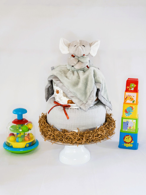 Grey Elephant Grow With Me Diaper Cake - front