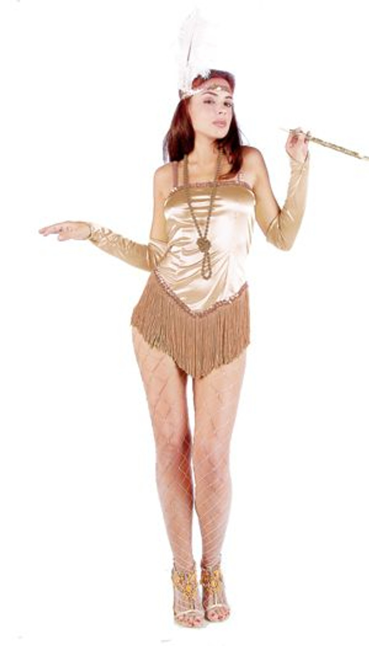 Adult Fringed Satin Sexy Flapper Costume - Gold