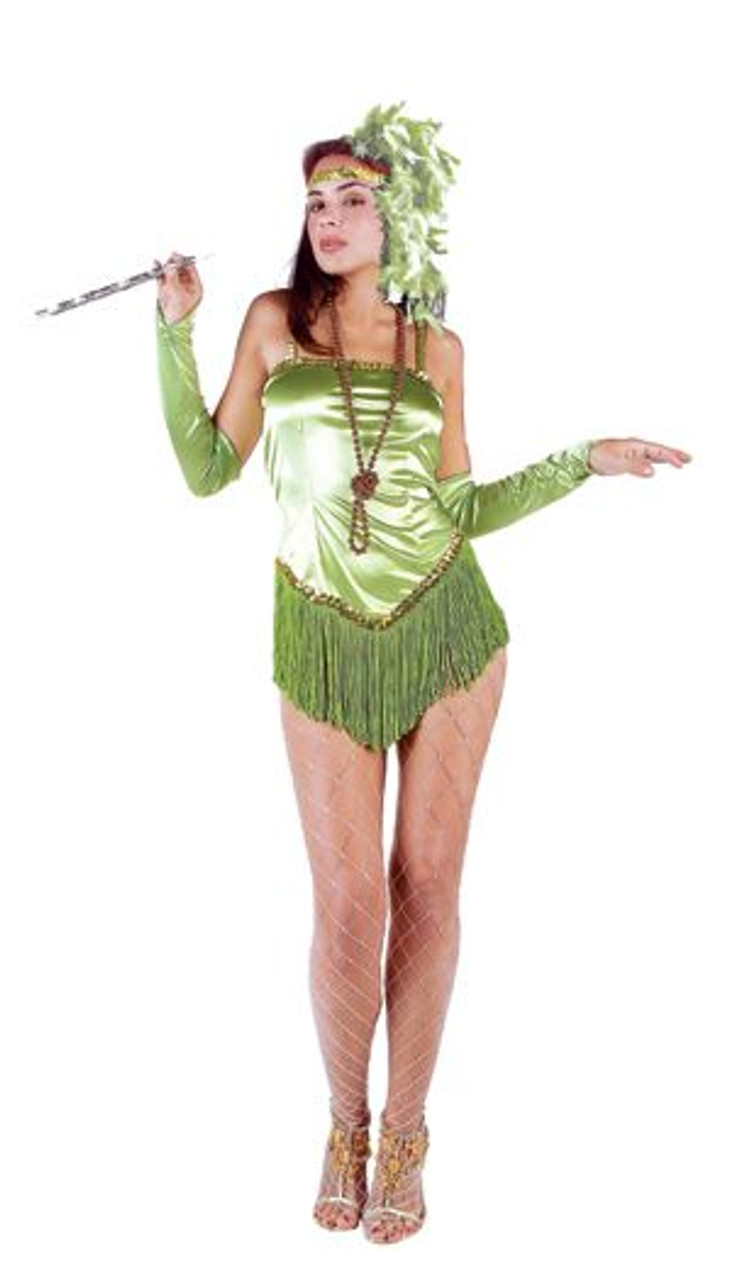 Adult Fringed Satin Sexy Flapper Costume - Green