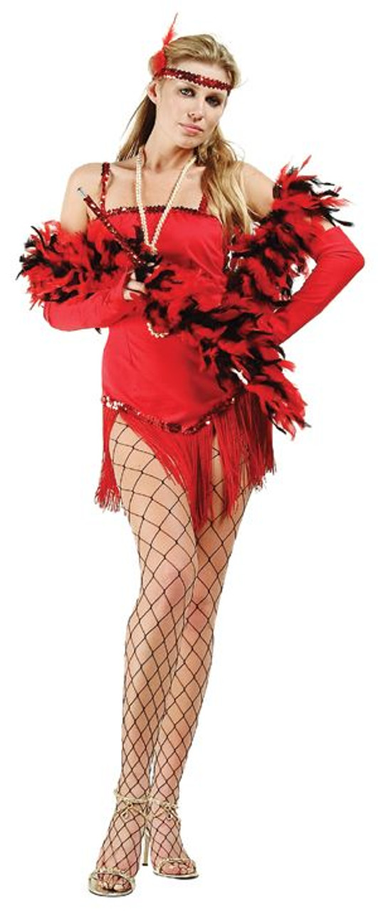 Adult Fringed Satin Sexy Flapper Costume - Red