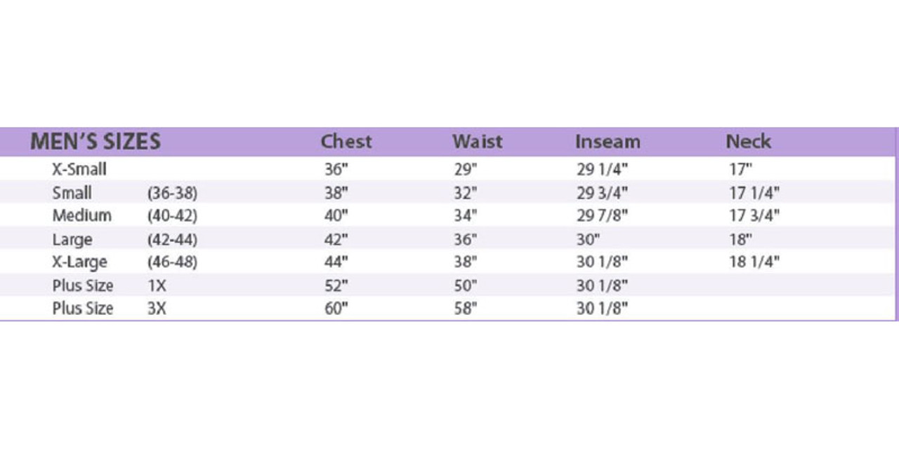 Adult George Washington Costume Size Chart