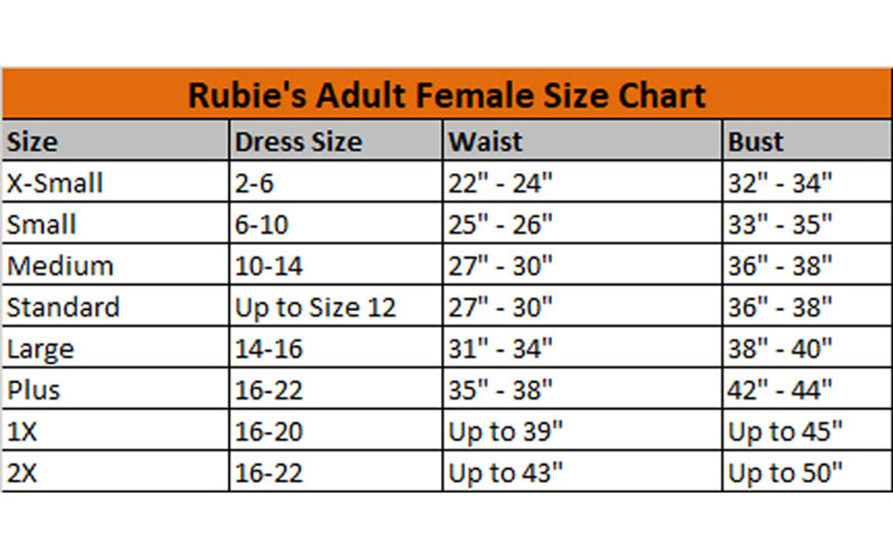 Grease Women's Rizzo Costume Size Chart