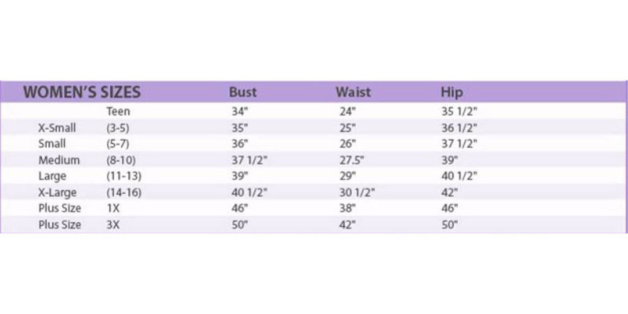 Women's Wicked Witch Costume Size Chart