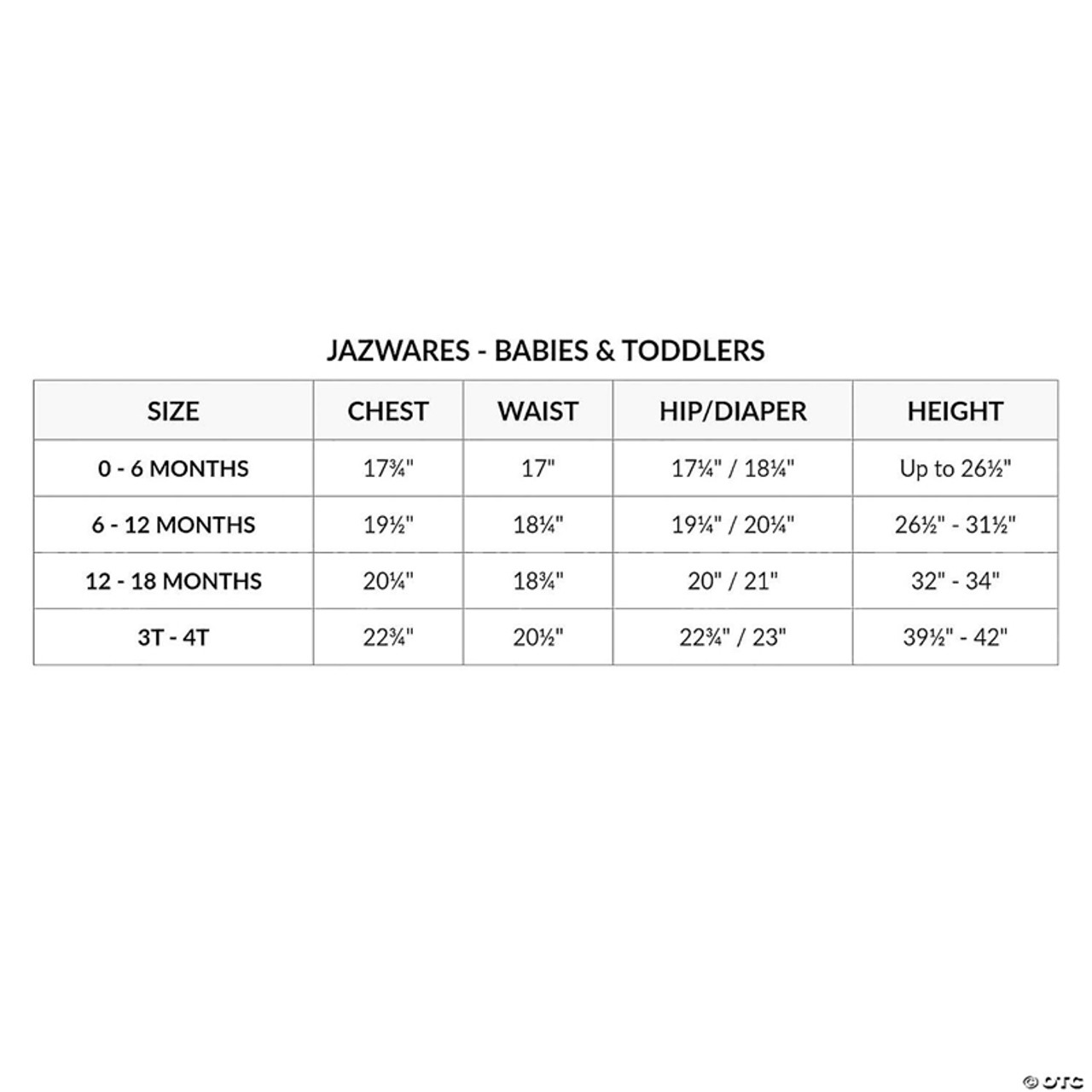 Infant Spider-Man Costume Size Chart