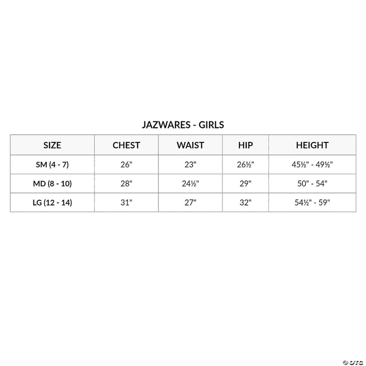 Girl's Shuri Costume Size Chart