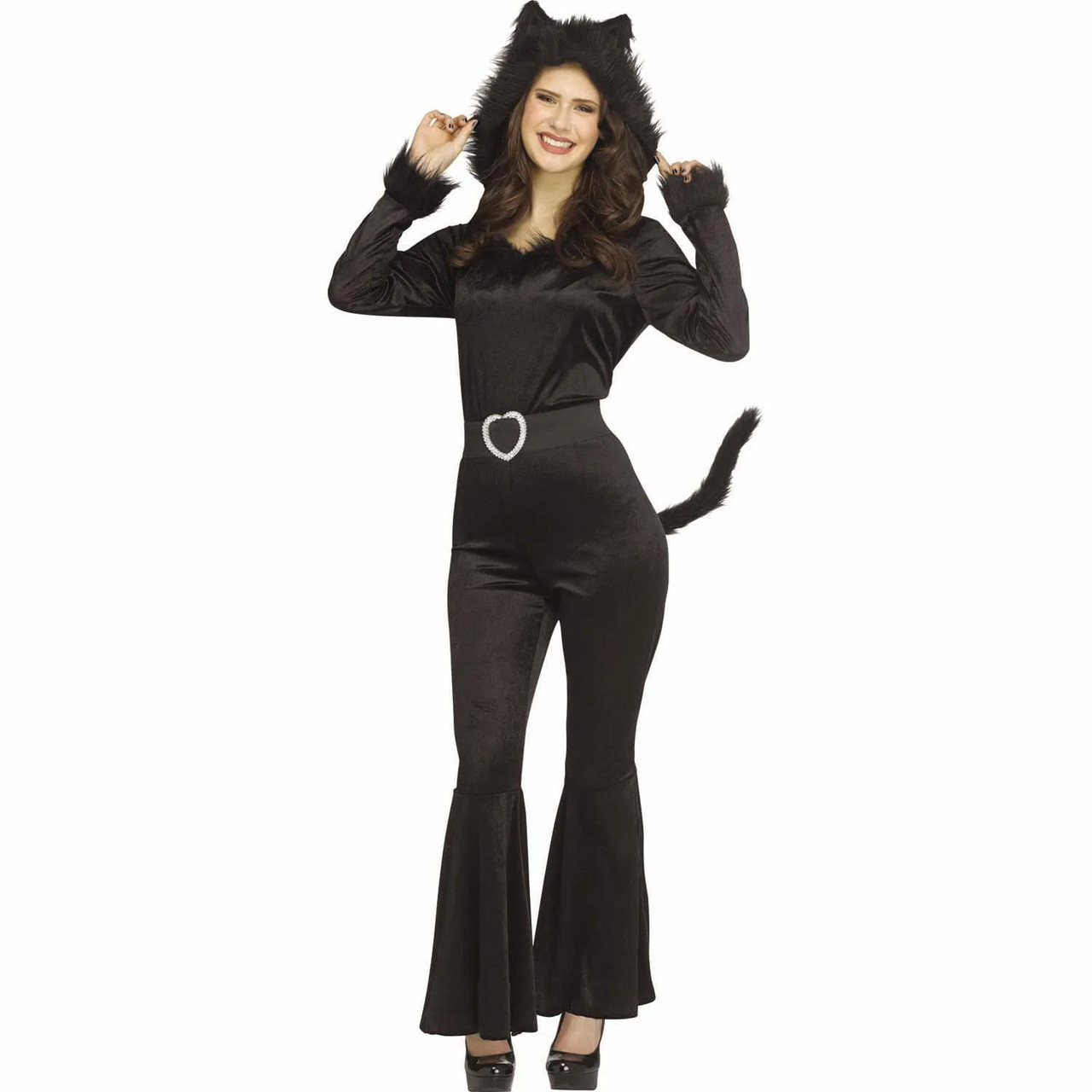 Adult Black Cat Hooded Jumpsuit Costume