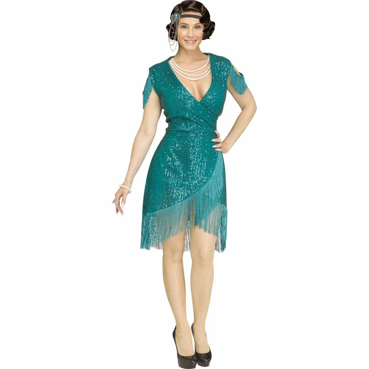 Adult Gatsby Girl Teal Fringe Dress Costume