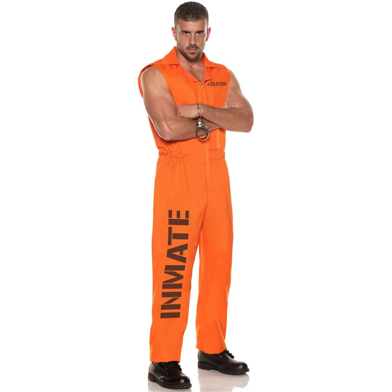 Men's Plus Size Inmate Sleeveless Jumpsuit Costume