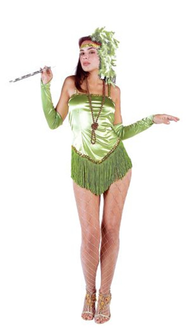 Adult Fringed Satin Sexy Flapper Costume - Green