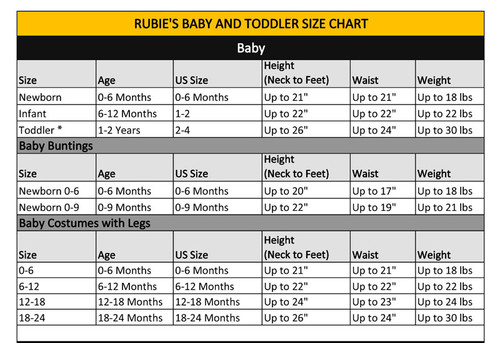 Paw Patrol Chase Infant Costume Size Chart