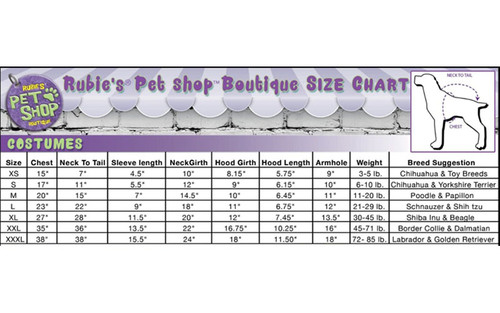 Mickey Mouse Pet Costume Size Chart