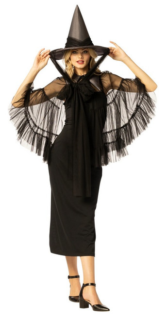 Adult Black Witch Hat & Cape Costume