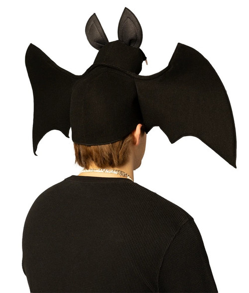 Adult Smiling Black Bat Costume Hat With Wings