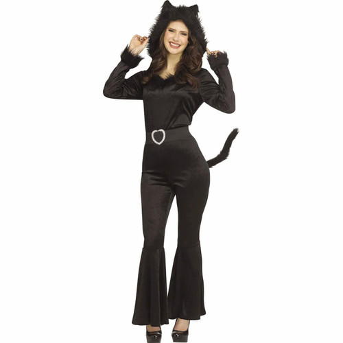 Adult Black Cat Hooded Jumpsuit Costume