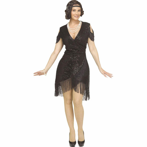 Adult Gatsby Girl Black Fringe Dress Costume