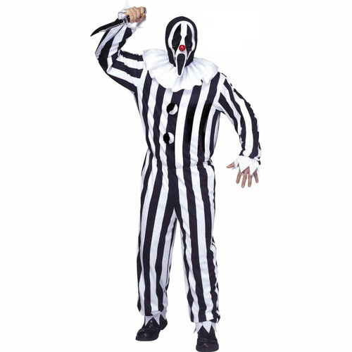 Adult Ghost Face Black & White Clown Jumpsuit Costume - One Size