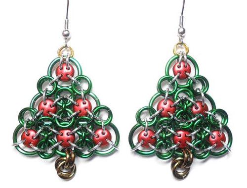 Lattice Tree Earrings - Red and Green