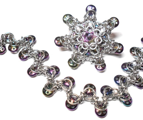 Barbed Wire Beads Bracelet and Pendant - Purples