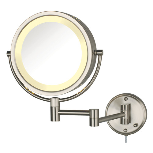 Jerdon 8.5" 8X-1X Lighted Wall-Mounted Mirror, Nickle