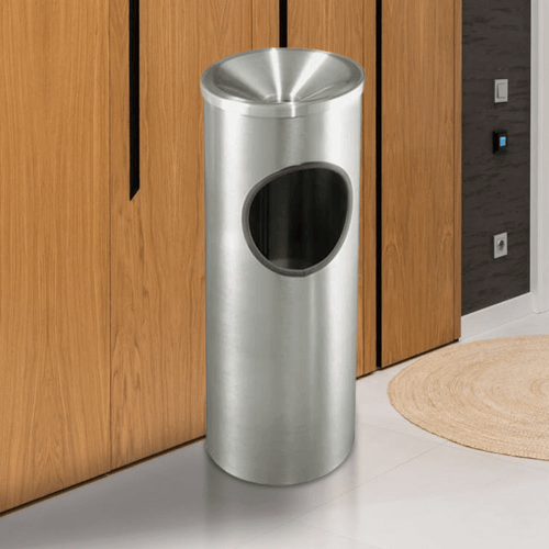 Funnel Top Ash / Trash 3 Gal Waste Receptacle Satin Aluminum