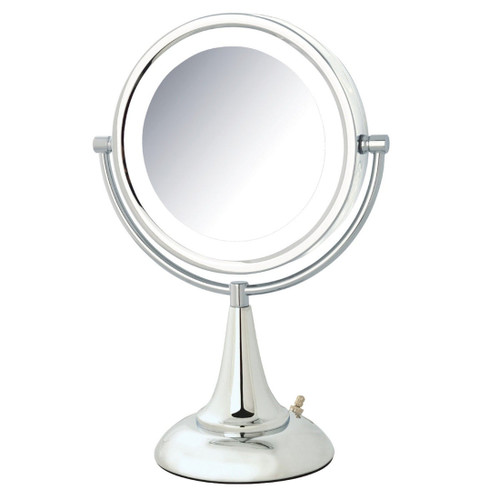 Jerdon 8.5", 8X-1X LED Lighted Table Top Mirror, Chrome, Height 15"