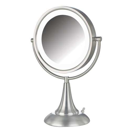 Jerdon 8.5", 8X-1X LED Lighted Table Top Mirror, Nickel, Height 15"