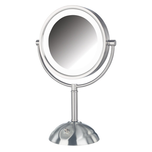 Jerdon 8.5", 8X-1X LED Lighted Table Top Mirror, Nickel, Height 16"