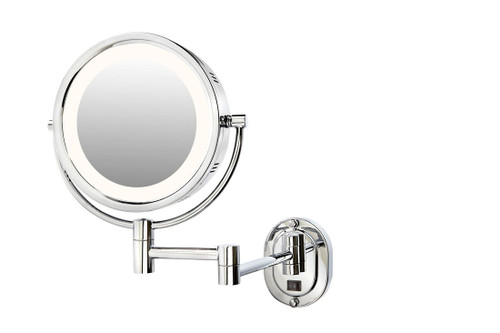 Jerdon 9.5", 3X Halo Lighted Wall Mirror, Double Arm, Chrome