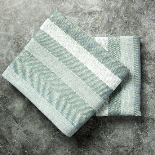 Brazos Napkin 100% Cotton, Green Herringbone Stripe, 4 10mm Hems, Mitered Corners