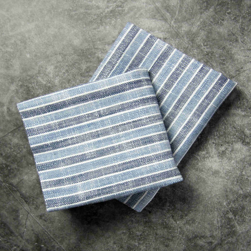 Gila Napkin 100% Cotton, Blue & Navy Stripe, 4 10mm Hems, Mitered Corners