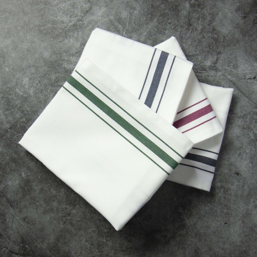 Regular Bistro Cotton Napkin 100% Cotton, White w/ Stripes, 4 Hems