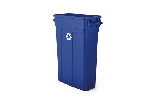 Suncast 23 Gallon Resin Slim Trash Can With Handles, Blue Recycle Logo