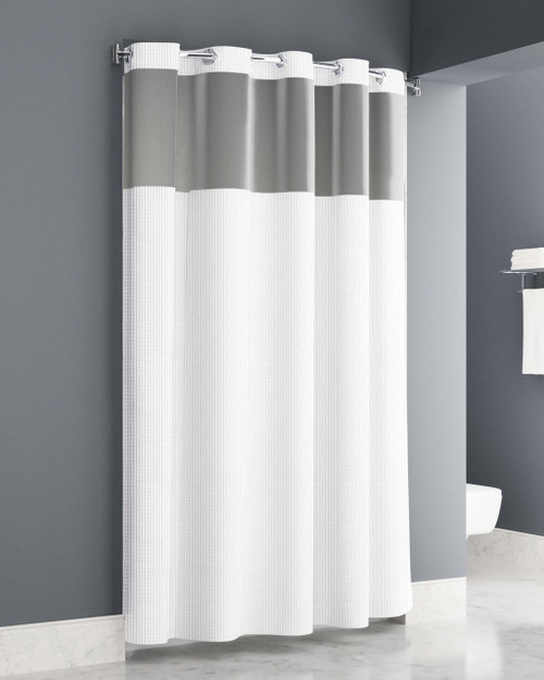 Exto Waffle Easy Hang Shower Curtain With Window, White