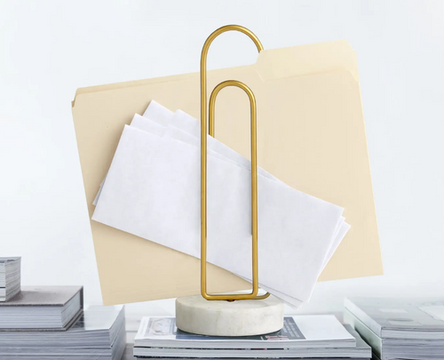 Paperclip File Holder & Paperweight, Aluminum & Marble