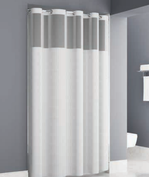 Herringbone Easy Hang Shower Curtain With Window And Liner, White