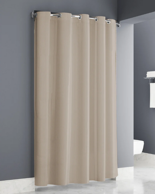 Vertical Stripe Easy Hang Shower Curtain, Waterproof, Tan