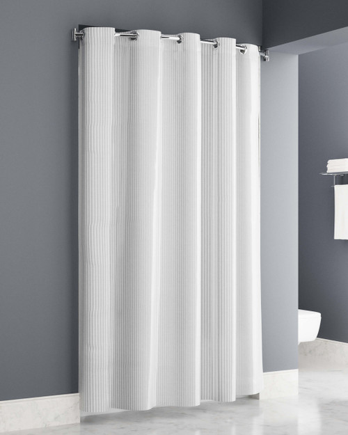 Vertical Stripe Easy Hang Shower Curtain, Waterproof, White