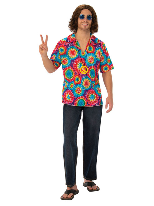 MENS/DECADES 1960S/GROOVY PSYCHEDELIC SHIRT AND NECKLACE