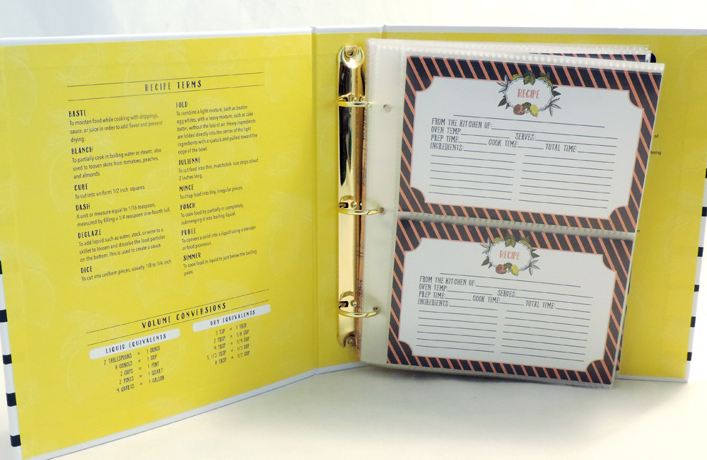 recipe card binder pages OUTSHINE Premium Paper for 8.5" x 11" Recipe Binders, Farmhouse Design (50 Sheets) | Full Size Recipe Refill for | Recipe Sheets each design features the phrase Happiness is homemade in gold foil on the front cover and printed kitchen conversions on the inside cover so theyre always at your fingertips Lemon Drop Half Page Recipe