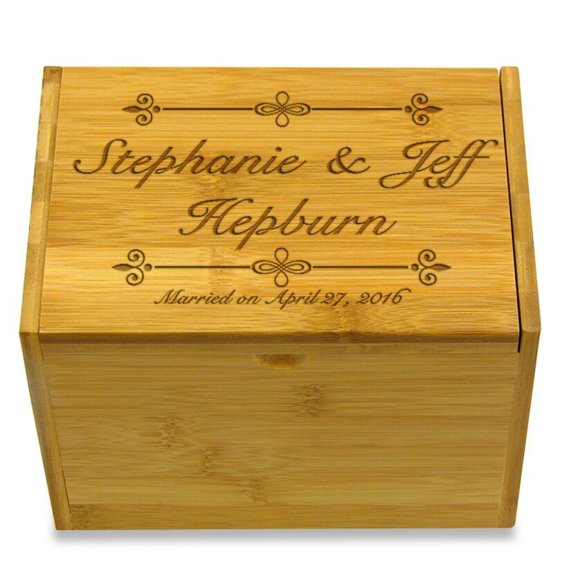 Bliss Style Personalized Bamboo Recipe Box Laser Engraved