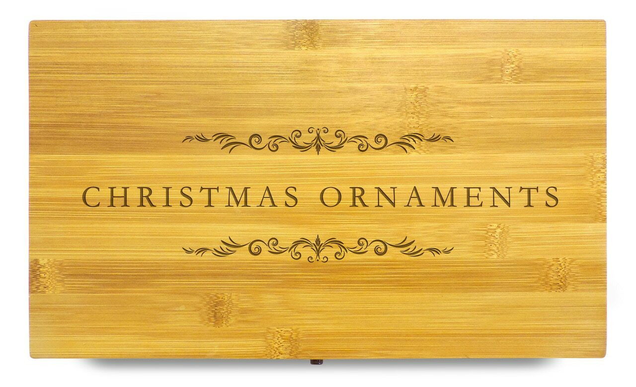 Christmas Ornaments Box Adjustable Bamboo Wood Organizer