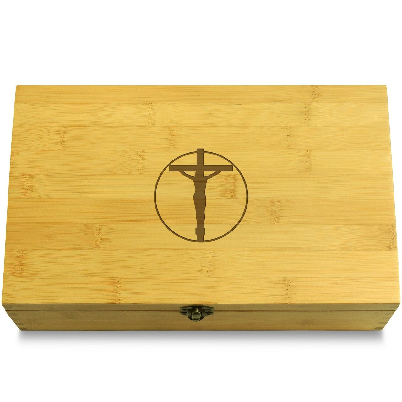 Jesus on Cross Christianity Multikeep Box Adjustable Bamboo Wood