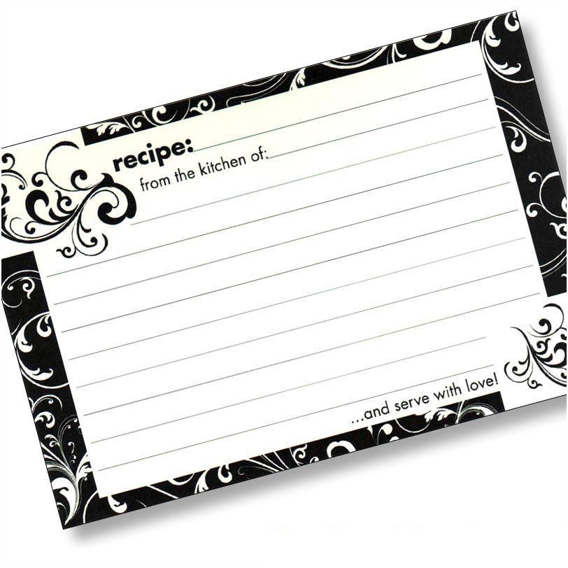 4x6 Recipe Card Black and White Swirls