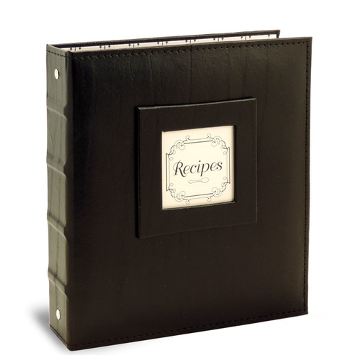 Initial Gourmet Monogram Half Page Recipe Album – Personalized Black Leather Binder