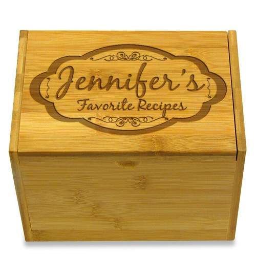 Moderna Bamboo Personalized 4x6 Recipe Card Box