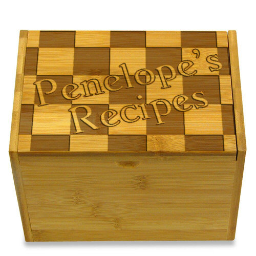 Checkers Bamboo Personalized 4x6 Recipe Card Box