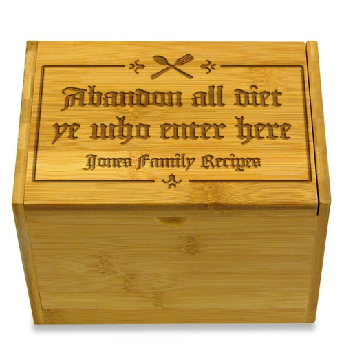 Gutenberg Bamboo Personalized 4x6 Recipe Card Box